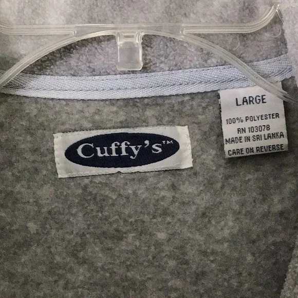 Cuffy’s Cozy Gray Sleeveless Fleece Vest with Black Trim.  Front zipper. - Picture 2 of 7